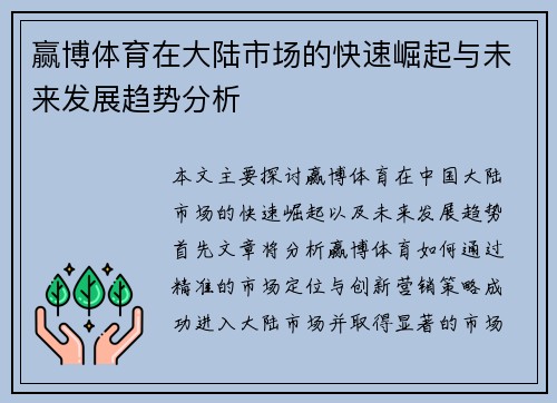赢博体育在大陆市场的快速崛起与未来发展趋势分析